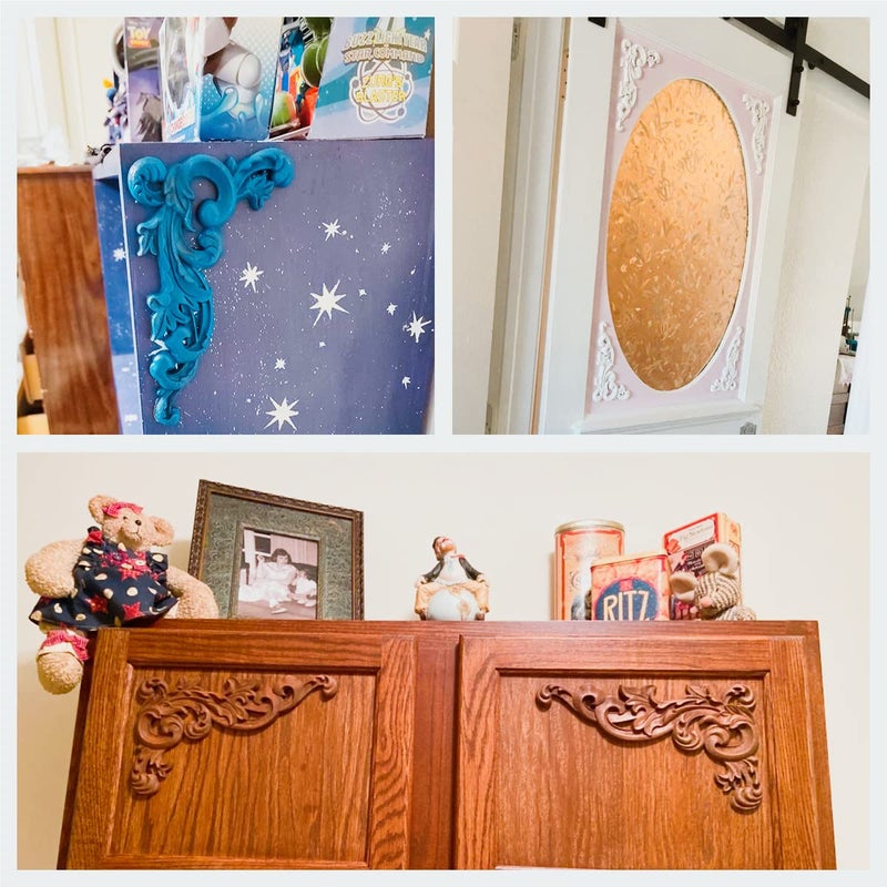 MUXSAM Wood Carved Appliques Onlays, 2-Pair Unpainted Wooden Carvings Decal Corner Decorative Plaques for Wall Cabinet Cupboard Mirrors Fireplace Closet Dresser Doors DIY Project, 19x11cm/7.48"x4.33" - Image 5